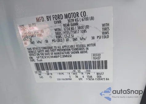 2011 Ford F-150 Xl z USA, uszkodzony, nr VIN 1FTEX1CM4BFC29822